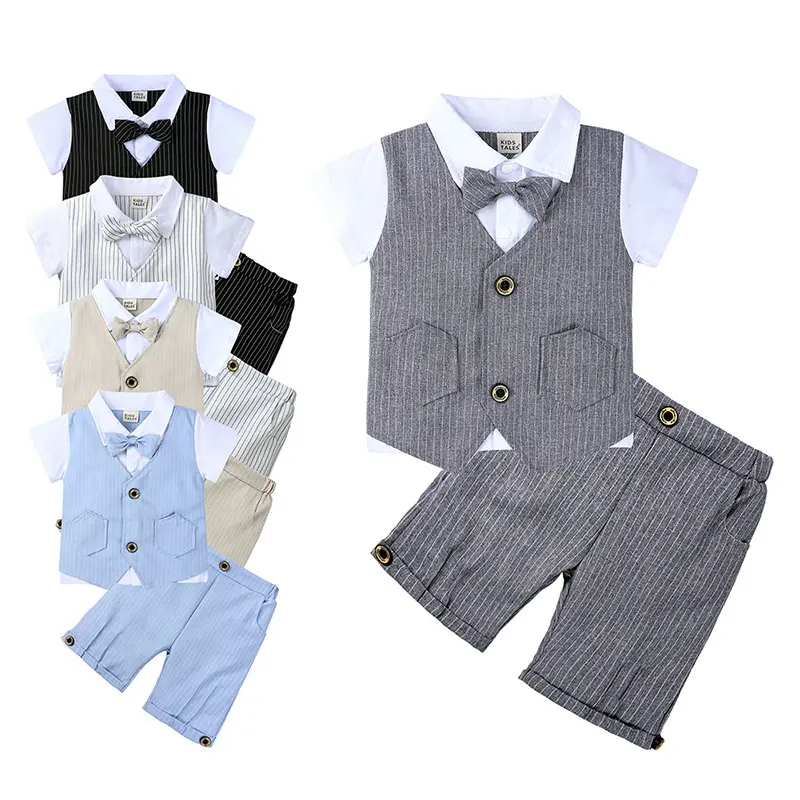 New Product Children Toddler Baby Boy British Style Clothing Gentleman Suits Shirt+Shorts Formal Kid Birthday Party Clothes Set