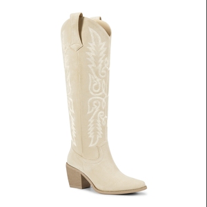 WETKISS ricamo personalizzato Snip Toe da donna con tacco alto al ginocchio <span class=keywords><strong>stivali</strong></span> da donna fantasiosi <span class=keywords><strong>stivali</strong></span> da Cowboy Western <span class=keywords><strong>Beige</strong></span> per il giorno della partita - Product Image 1