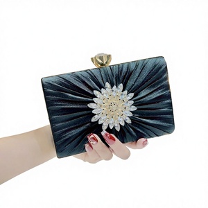 New for Cross Border Birthday Wedding Silk <b>Clutch</b> Pleated Shiny Rhinestone Dress Evening Bag Bag Tanjing - Product Image 1