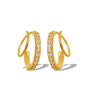 Pendientes de Aro Dobles Olivia de Acero Inoxidable con Baño de Oro PVD de 18K y Circonitas para Mujer |   Impermeable, Hipoalergénico y Resistente a la Decoloración - Product Image 1