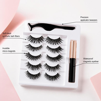 Faux cils en gros, 5 paires, kit de cils magnétiques et d'eye-liner avec pince, imperméables, réutilisables, faux cils 3D