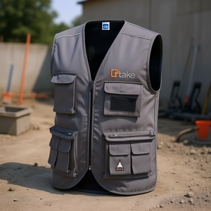 Ttake Summer Multi Pocket Vest Workwear Grey Size S - Product Image 3
