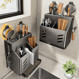 Support mural pour couteaux avec porte-baguettes, fixation sans perçage par ventouse, organisateur de rangement de cuisine, forme rectangulaire, fabriqué à Wenzhou - Product Image 5