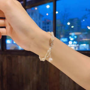 Bracelet en perles d'eau douce baroques naturelles WENCHI, tissé à la main, double couche, argent sterling S925, 30g, chaîne d'extension de 16 cm pour femmes - Product Image 5