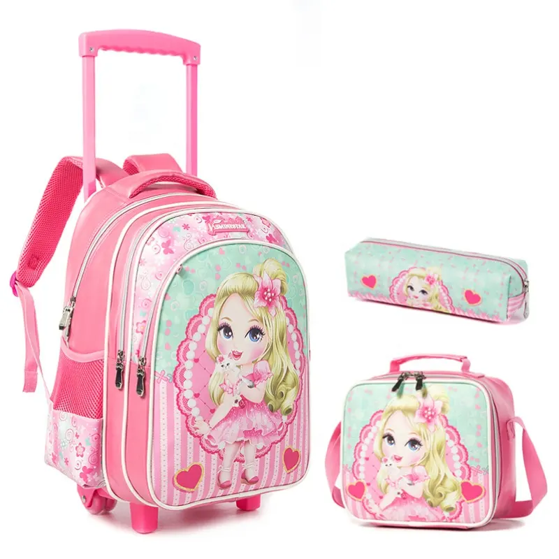 أزياء لطيف المدرسة عربة حقيبة كتب الأطفال الاطفال عربة الظهر حقيبة المدرسة أكياس للفتيات مع عجلات