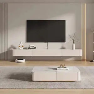 现代简易浮动电视柜壁挂式电视架，带客厅储物部分