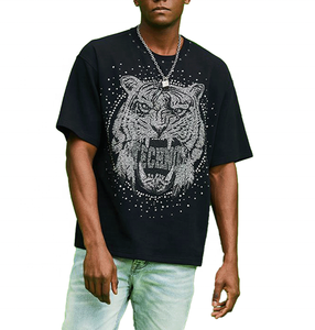 Finch May Tùy Chỉnh Tiger Rhinestone Màu Đen T Áo Sơ Mi Nam T-Shirt Chất Lượng Hàng Đầu 100% Cotton Mềm Màu Hồng Đá T Áo Sơ Mi - Product Image 1