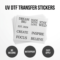 Transferencia UV DTF con Tipografía Personalizada para Envolturas de Vasos, Adhesivo Permanente con Logotipo Minimalista y Estético, Venta al Por Mayor