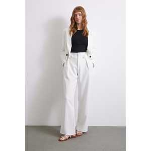 กางเกงขายาวทรงกว้างเอวสูง ผ้าเครป ยับยาก สีเอครู เป็นมิตรต่อสิ่งแวดล้อม สำหรับผู้หญิง - Product Image 4