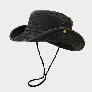 Venta al por mayor al aire libre protección solar lavado algodón Safari sombrero hombres senderismo vaquero pesca gorra cubo sombreros - Product Image 2