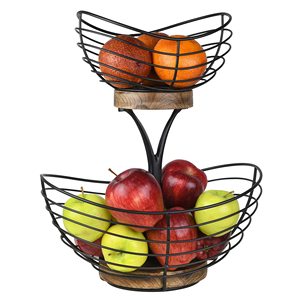 Cesto di frutta in filo Vintage a 2 livelli per cucina a forma di cesto di frutta con gancio per cucina - Product Image 1
