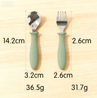 Cuillère à manche en silicone pour bébé, fourchette-cuillère à manche court en acier inoxydable 304 pour bébé, ensemble d'ustensiles alimentaires pour bébé