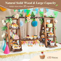 Support à cupcakes à 3 niveaux avec base en bois pivotante, support pliable à plusieurs niveaux en bois pour gâteaux