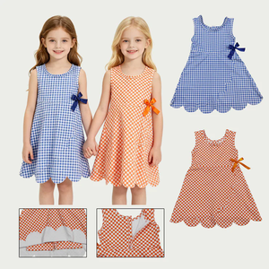 Wholesale Girls Summer Yoga <b>Dress</b> Sleeveless <b>Plaid</b> Print Active <b>Dress</b> Casual Knee Length Scallop Athletic <b>Dresses</b> - Product Image 1