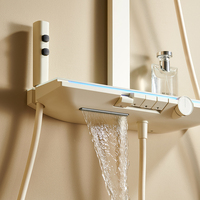 Ensemble de douche mural cascade en laiton blanc laiteux au design moderne pour hôtel, avec barre coulissante et affichage numérique LED