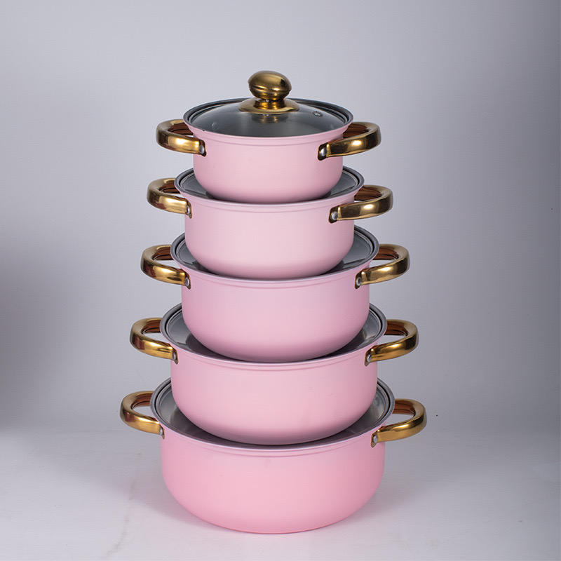 Color Coating Pure 3-ply Stainless Steel Cookware Set With Gold Handles of  Cooking Pots for Kitchen