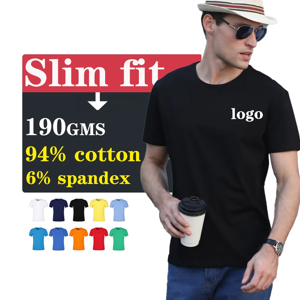 Camiseta de algodón 94% Spandex para hombres, camisa de alta calidad con logotipo personalizado, 6% spandex