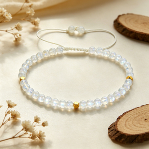 White Moonstone Crystal Beaded Dainty Trendy Adjustable 14K Gold Plated <b>Bracelet</b> for Women Valentine's Day Gift - Product Image 5