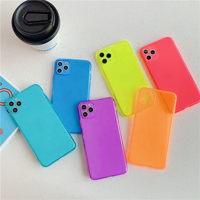 Neon Fluorescent Color Luxury Shockproof Soft TPU Clear Phone Case for 17 11 Pro Max/12/13/14/15/7/8 Plus/XR/XS Max Back Cover