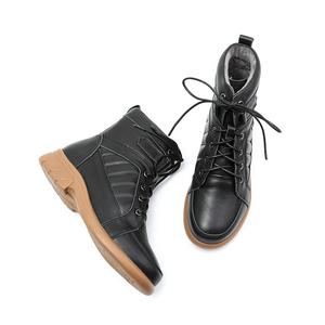 Bottines pour femmes, printemps, automne, hiver, confortables, semelle souple, décontractées, fourrure, lacets, talon épais, en cuir de vache - Product Image 2