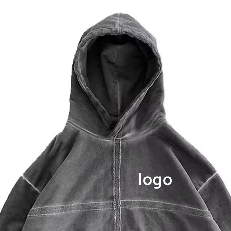 Custom Men'shoodies Cut and Sew Garments Acid Wash Distressed Hoodies Cover Stitching Hoodie Custom Oversized Hoodies