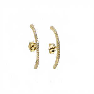 Pendientes de barra fina curvada de plata con circonitas finas para mujer, estilo minimalista - Product Image 4