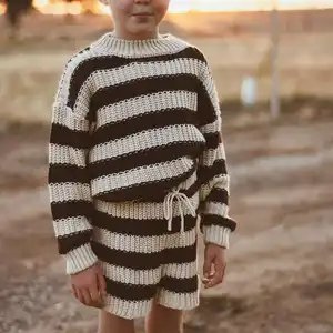 Personnalisé 100% coton personnalisé côtelé tricot bébé filles pull tricoté nouveau-né bébé pull pull enfants pull bébé chandails ensemble