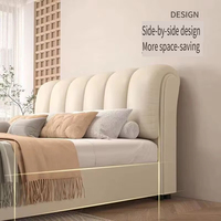 Lit double moderne minimaliste écologique, chambre principale, luxe léger, petit appartement, rangement, cadre en bois, lit king-size, lit queen-size