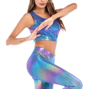 工厂供应商定制标志女性健身套装女士瑜伽紧身衣和女士反光运动服套装