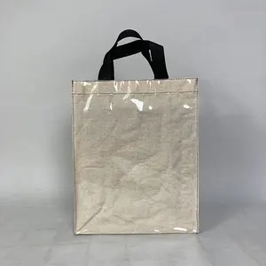 Clear Pvc Jute Linen Shopping Bag High Quality Jute Tote Bag 50 Kg Natural Rice Plain Jumbo Strong Jute Bag With Button