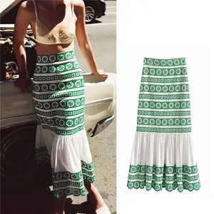 Guangzhou Garment Factory Wholesale Floral Printed Ruffle Bohemian Long Maxi Skirt