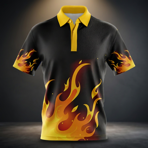 Custom Men's <b>Flame</b> Print Polo <b>Shirt</b> Short Sleeve Knitted Polyester Casual Sports Teamwear Staff Uniform - Product Image 4