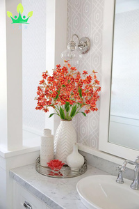 Fleurs artificielles de daphné, bouquet de fleurs de soie de printemps orange à longue tige pour arrangement floral, centre de table de fête de mariage - Product Image 3