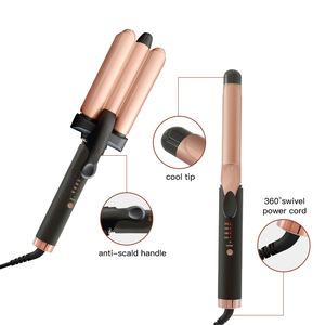 Triple Tube Hair Curler With Ionic Technology 360 Degree Swivel Cord Anti Scald Handle Cool Tip For Quick Styling - Product Image 1