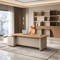 Ensemble de bureau LED pour projecteurs, table en MDF, étagère, chaise de patron ergonomique en cuir