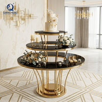 Présentoir de Luxe pour Gâteau de Mariage, Socle Moderne pour Événements, Socle Rond Doré en Acier Inoxydable pour Projets d'Événements et Fêtes, Table à Desserts