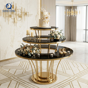 Présentoir de Luxe pour Gâteau de Mariage, Socle Moderne pour Événements, Socle Rond Doré en Acier Inoxydable pour Projets d'Événements et Fêtes, Table à Desserts - Product Image 3