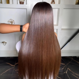 Remy saç peruk % 100% orijinal vietnam insan saçı bakire Ombre kahverengi T1B/2 # kemik düz 5x5 HD dantel kapatma tutkalsız - Product Image 2