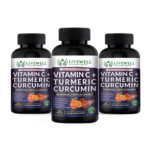 Livewell Vitamina C, Cúrcuma, Curcumina y Bioperina, 180 Tabletas, Paquete Triple, Alta Potencia, Apoyo Inmunológico - Product Image 2