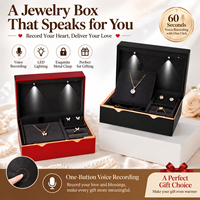 Boîte à bijoux carrée en bois de luxe avec enregistrement vocal et lumière LED pour bagues, colliers, boucles d'oreilles, emballage cadeau