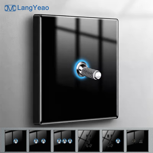 Công tắc kim loại kính LangYeao 1/2/3/4 Gang, đèn nền LED xanh dương 4 màu, mặt bích tường PC chống cháy - Product Image 1