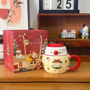 Tasses de Noël créatives en céramique avec couvercles, design tendance et esthétique, pour café et eau - Product Image 5