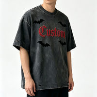 T-shirt personnalisé en gros, en coton premium, coupe oversize, déchiré et vieilli, style streetwear, lavage vintage, grunge, gothique, motif flamme