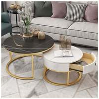 Table basse en dalle de roche, salon, simple, moderne, petite taille, luxe léger, nouvelle table à thé ronde en verre et marbre