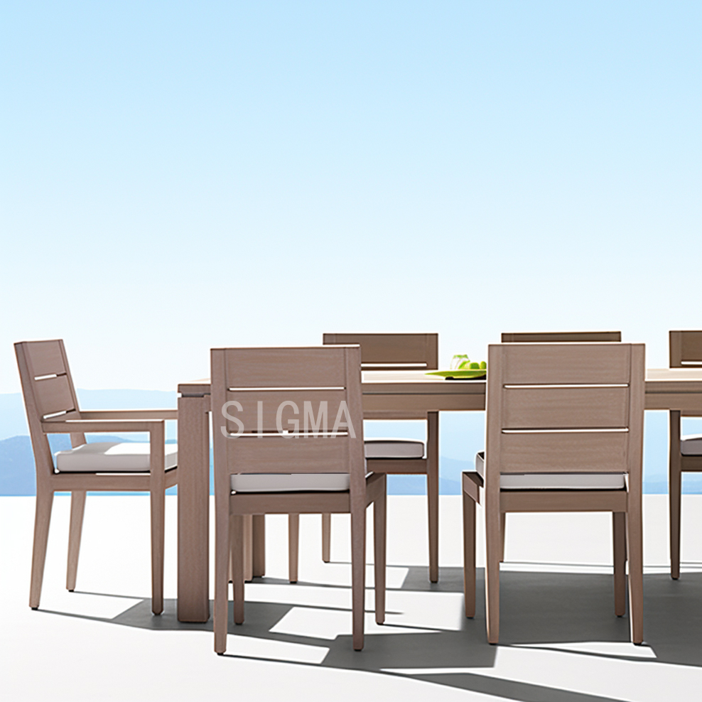 High Quality Modern Design Custom Patio Solid Teak Wood Outdoor Garden Dinning Table And Chair Set Hotel Balcony