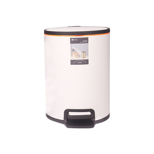 White Round Pedal Trash Can 6L Cylindrical Indoor Waste <b>Bin</b> With Foot Operated Lid For Home Living Room Use - Product Image 2