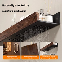 Étagère murale de salle de bain en bois de noyer et aluminium, sans perçage, fixation par vis, support de rangement pour douche, organisateur de produits de toilette avec drainage