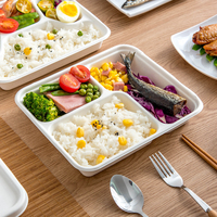 Boîte à lunch Warmpack 1500 ml à 3 compartiments en bagasse de canne à sucre avec couvercle, barquette alimentaire compostable jetable pour la restauration à emporter