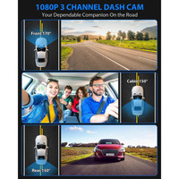 Cámara de Tablero Delantera y Trasera de 3 Canales para Automóviles, Sistema de Cámara Triple de 1080P, Grabación en Bucle, MicroSD de 32 GB, Memoria Integrada, Pantalla Táctil