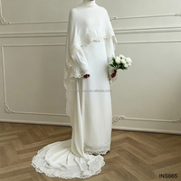 Robe de mariée musulmane modeste avec manches cape et poignets en dentelle, Abaya blanche, robe de soirée pour invitées de mariage à Dubaï